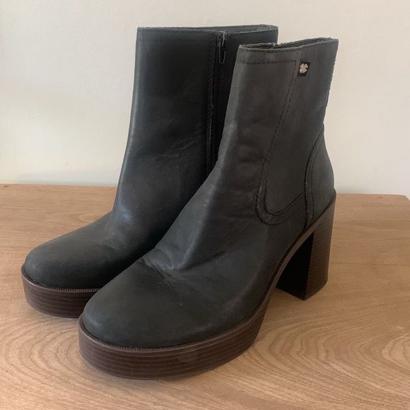 Lucky Brand Olliner Platform Bootie Matte (Black) size 9.5 M chunky leather zip - Picture 4 of 11